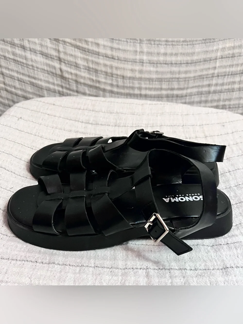 Girl’s Black Strappy Fisherman Sandals with Buckle